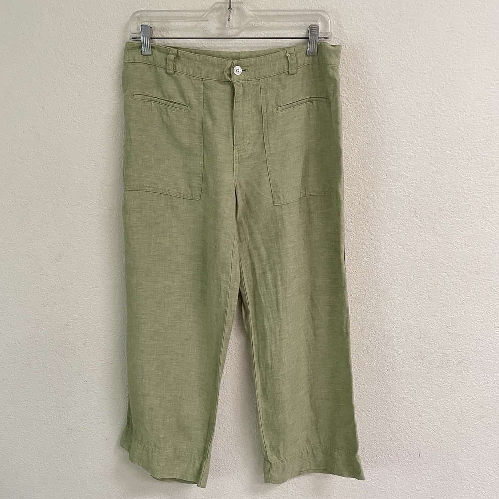 SOblue Sigrid Olsen LINEN Crop Pants Women's 8 Sage Green CostalGrandma Travel